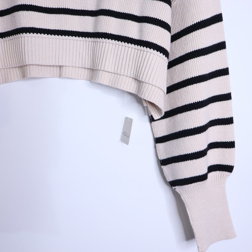 FREE PEOPLE Stripe Easy Street Crop Sweater NWT Pearl Combo Pullover Women's M - Picture 7 of 12